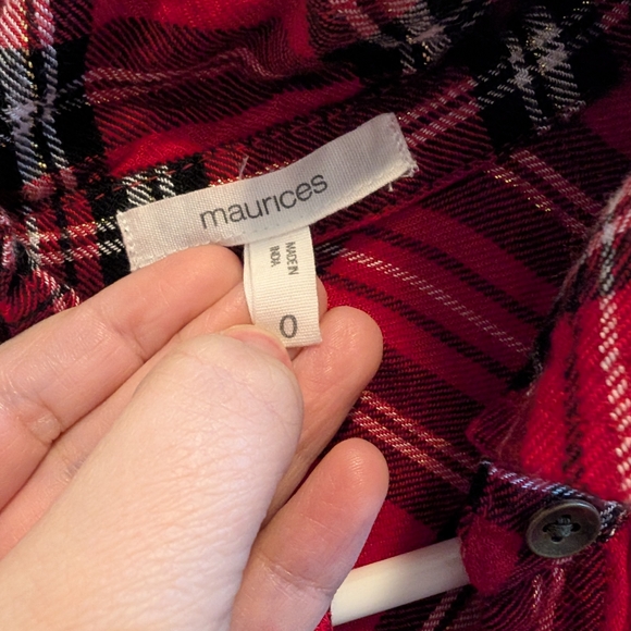 3 For $18 Maurices Red Plaid With Sparkles Button Down Shirt - Picture 6 of 7